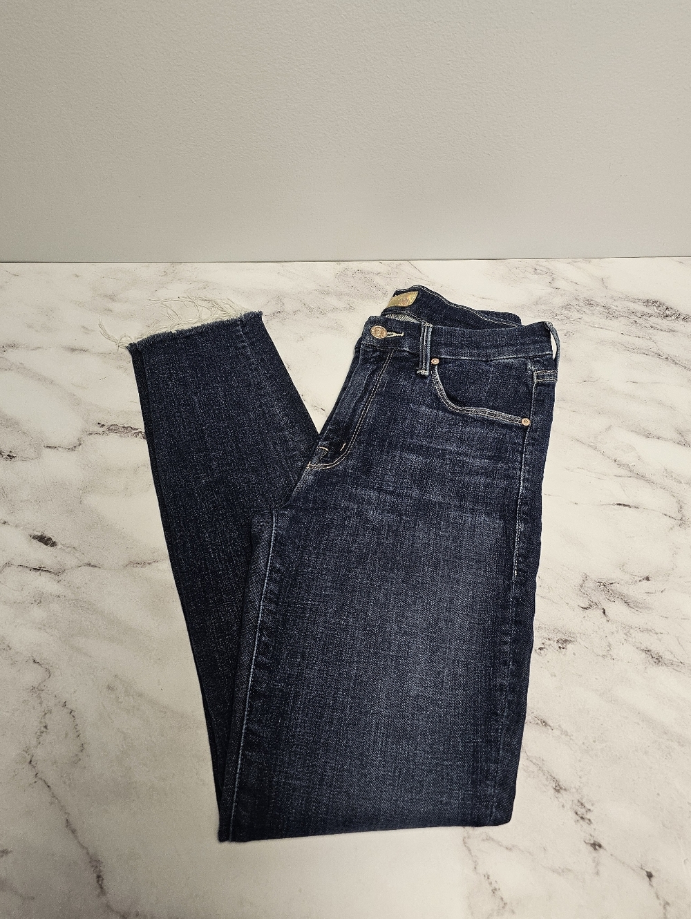 MOTHER Looker Ankle Fray Mid Rise Skinny Girl Crush Blue Jeans 26 Preowned - Picture 3 of 11